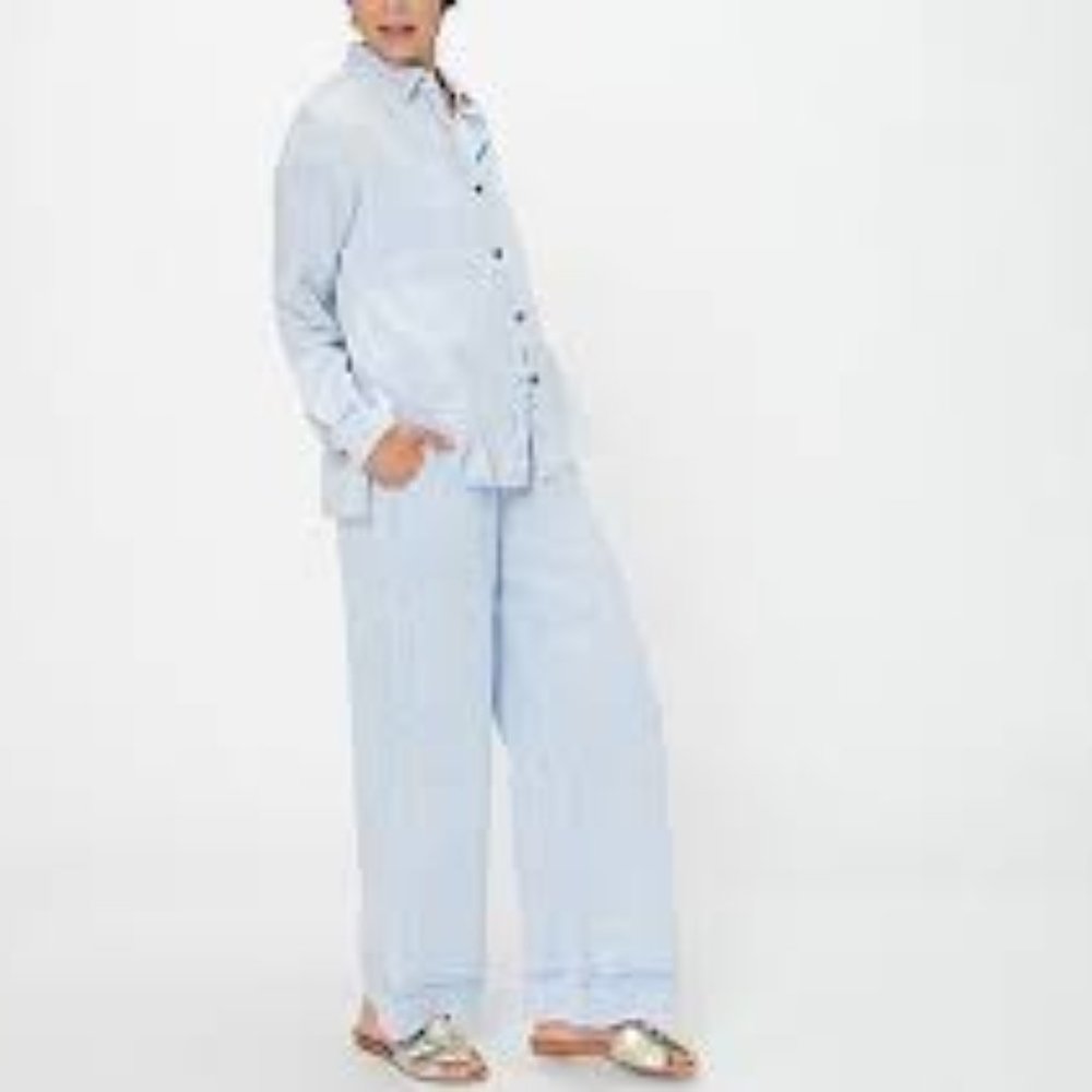 Peace Love World Regular Washed Gauze Wide Leg Pant - Blue
